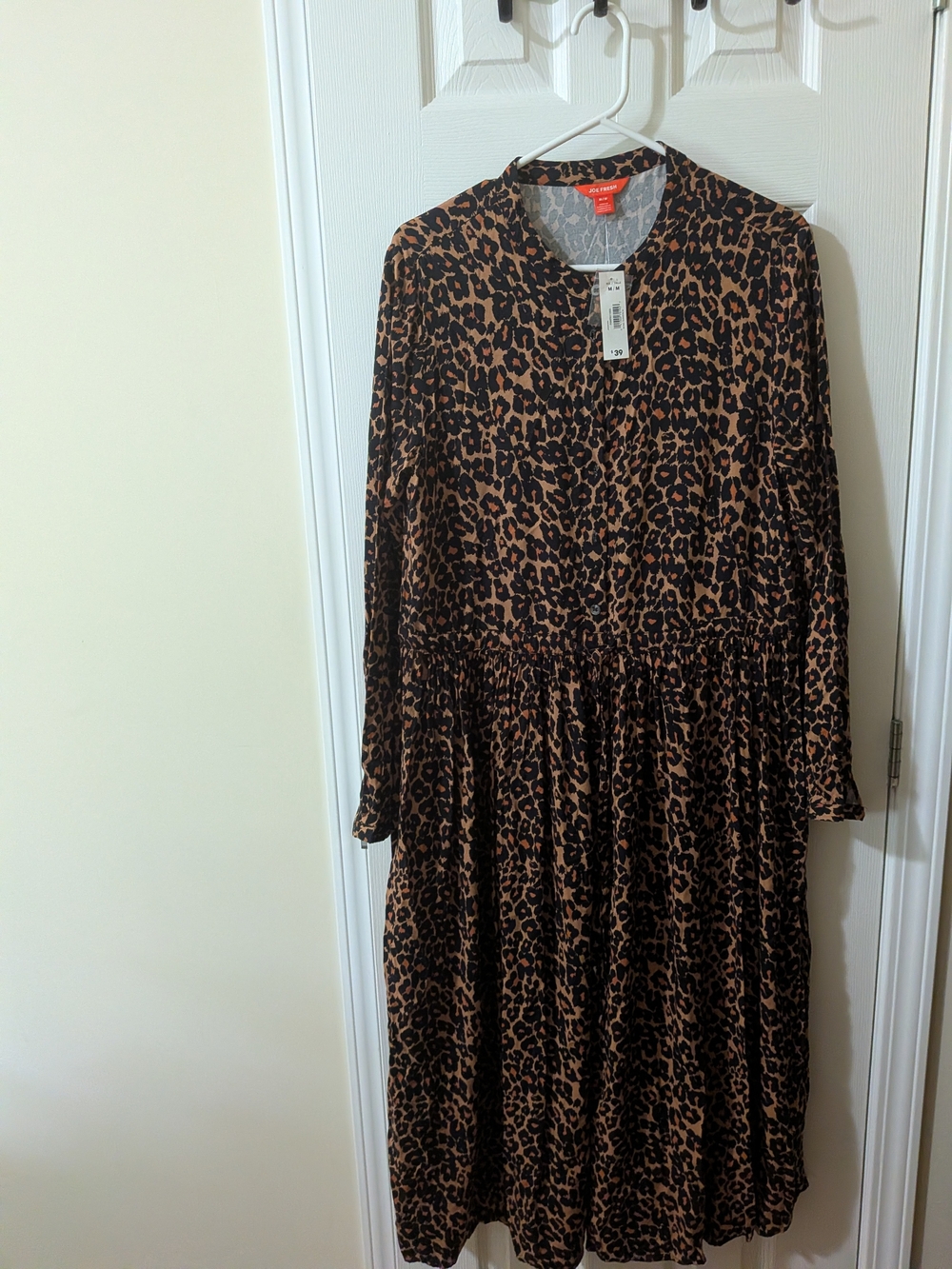 Joe Fresh Leopard Print Long Sleeve Dress - Brown & Black